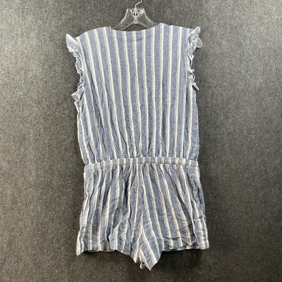 Cloth & Stone Romper Women's Small Blue White Striped Linen Blend Side Pockets - Picture 4 of 7